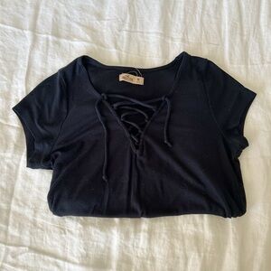 Hollister black lace up blouse